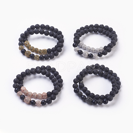 Natural Lava Rock Beads Stretch Bracelets Sets BJEW-JB03902-1