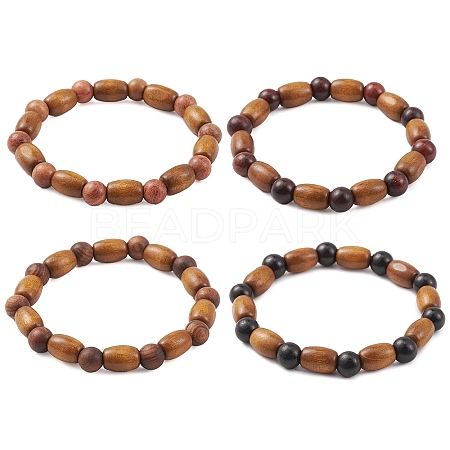 Natural Wood Beaded Stretch Bracelets BJEW-JB09621-1
