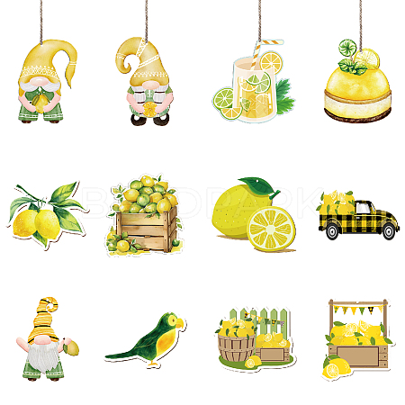 Lemon Theme Wooden Pendant Decorations WOOD-WH0037-004-1