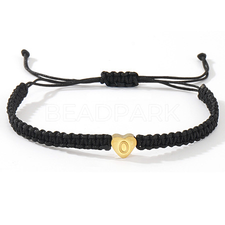 Minimalist nylon braided bracelet with stainless steel gold letter charms for men women students couples AG0106-15-1