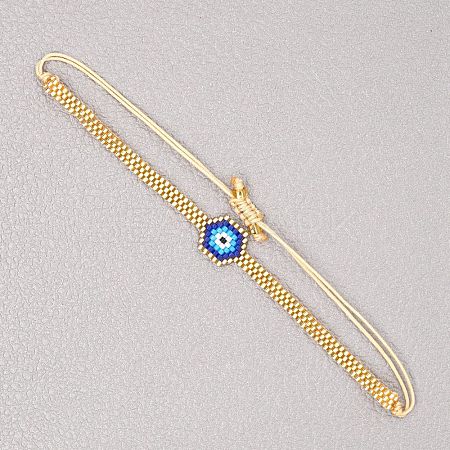 Hexagon with Evil Eye Miyuki Glass Seed Braided Bead Bracelet for Women BJEW-A22-12-19-B-1-1