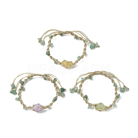 Dyed Natural Quartz Crystal & Green Aventurine Chips Braided Bead Bracelet BJEW-TA00351-1