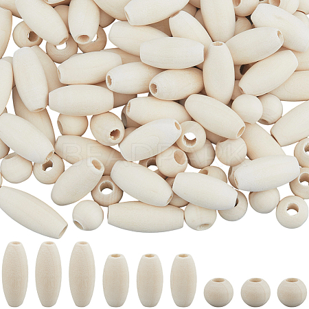 300Pcs 3 Style Natural Unfinished Wood Beads WOOD-SP0001-53-1
