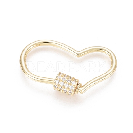 Brass Micro Pave Clear Cubic Zirconia Screw Carabiner Lock Charms ZIRC-L085-05G-1