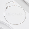 925 Sterling Silver Cable Chain Anklet AJEW-Z029-11P-2