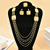 Bohemian Iron Hollow Square Multi-layer Necklaces & Stud Earrings & Cuff Rings Set for Women WD7231-7