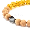 Natural Gemstone & Wood & Synthetic Hematite Stretch Bracelet BJEW-JB07613-6