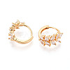 Brass Micro Pave Cubic Zirconia Leaf Hoop Earrings EJEW-T048-41B-G-2