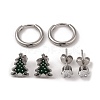 3 Pairs 3 Styles Christmas 304 Stainless Steel Hoop & Studs Earrings Set for Women EJEW-K279-12C-P-1