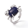 Natural Lapis Lazuli Crab Open Cuff Ring RJEW-I090-01P-11-4