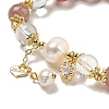 Round Natural Strawberry Quartz & Quartz Crystal Beaded Stretch Bracelets BJEW-M315-09-3