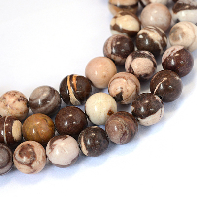Natural Zebra Jasper Round Bead Strands X-G-E334-8mm-12-1