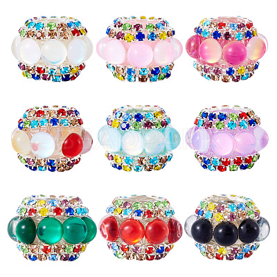 9Pcs 9 Colors Sparkling Acrylic Rhinestone Round Beads OACR-TA0003-92A-1