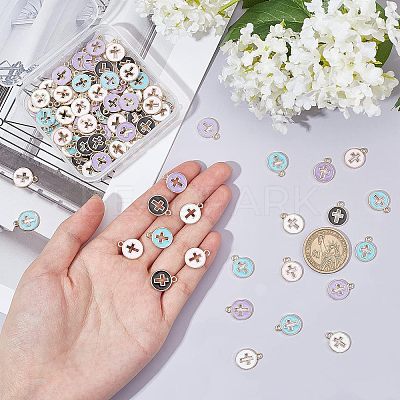 100Pcs 5 Colors Light Gold Plated Alloy Enamel Pendants ENAM-NB0001-46-1