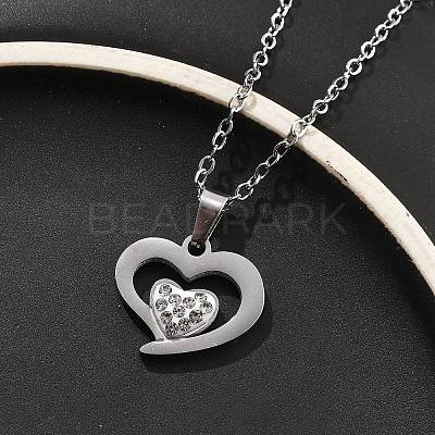 304 Stainless Steel Crystal Rhinestone Heart Pendant Cable Chain Necklaces for Women NJEW-Z056-01D-P-1