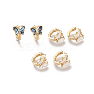 Brass Micro Pave Clear Cubic Zirconia Huggie Hoop Earrings EJEW-I246-01G-1