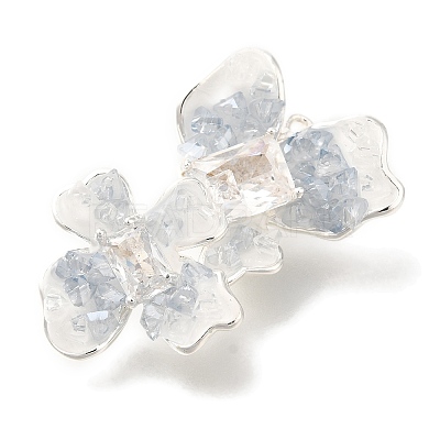 Brass Clear Cubic Zirconia & Glass Flower Connector Charms KK-K388-63S-1
