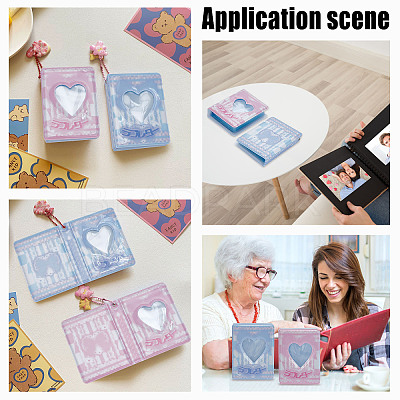 2 Books 2 Colors 3 Inch PVC Mini Love Heart Hollow Photocard Holder Book AJEW-CP0005-36-1