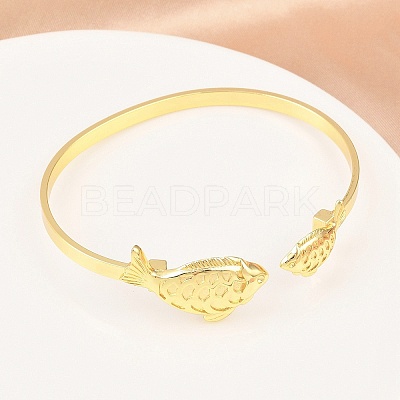 Marine Organism Brass Cuff Bangles for Women BJEW-D368-03A-G-1
