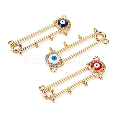 3Pcs 3 Colors Rack Plating Brass Micro Pave Cubic Zirconia Brooch Finding KK-TA0001-32-1