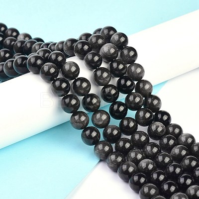 Natural Silver Obsidian Beads Strands X-G-D083-01A-1