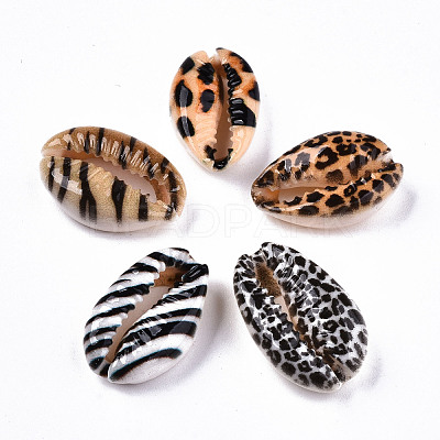 Printed Natural Cowrie Shell Beads SHEL-S266-18-1