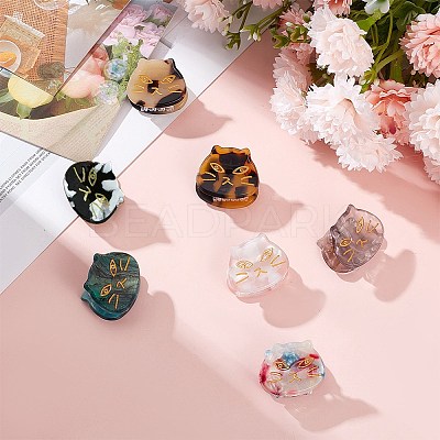 7Pcs 7 Colors Cartoon Mini Cat Cellulose Acetate(Resin) Claw Hair Clips OHAR-GF0001-21-1