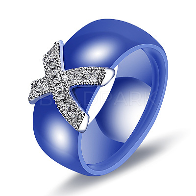 Cross Brass Micro Pave Clear Cubic Zirconia with Porcelain Finger Rings FS-WG0A171-06-1