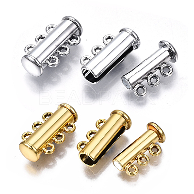 8 Sets 2 Colors 3-Strands Brass Magnetic Slide Lock Clasps KK-FS0001-60-1