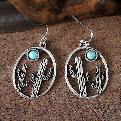Alloy & Synthetic Turquoise Dangle Earrings FS-WG3DEAB-02-1