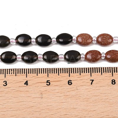 Cherry Quartz Glass & Natural Labradorite & Synthetic Goldstone & Obsidian Beads Strands G-Z135-A04-1