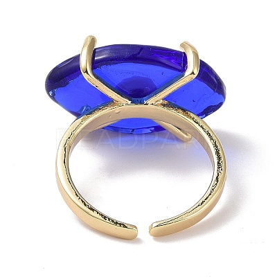 Lampwork Oval with Evil Eye Open Cuff Ring RJEW-I086-13G-01-1