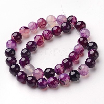 Natural Striped Agate/Banded Agate Beads Strands X-G-D845-01A-8mm-1