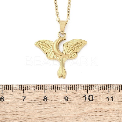 Moon Moth 304 Stainless Steel Pendant Necklaces NJEW-M096-22G-1