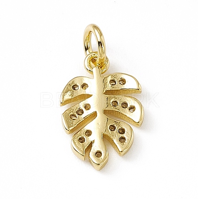 Brass Micro Pave Clear Cubic Zirconia Leaf Charms ZIRC-F132-62G-1
