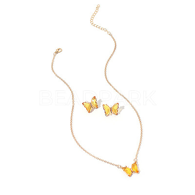 Butterfly Acrylic Rhinestone with Iron Pendant Necklaces & Stud Earrings Sets for Women WGFFCAF-01-1