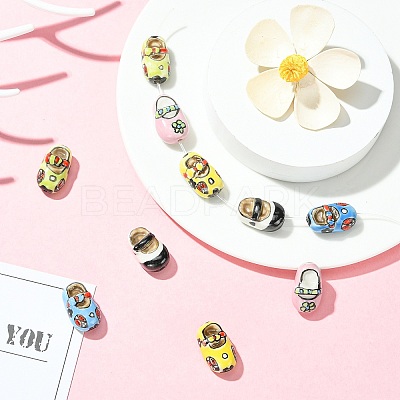 10Pcs 5 Colors Handmade Printed Porcelain Beads PORC-CJ0001-33-1