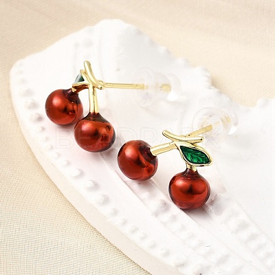 Cherry Brass Enamel Stud Earrings EJEW-U061-01G-1
