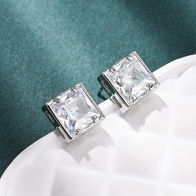 Brass Micro Pave Clear Cubic Zirconia Stud Earrings EJEW-C174-02B-P-1