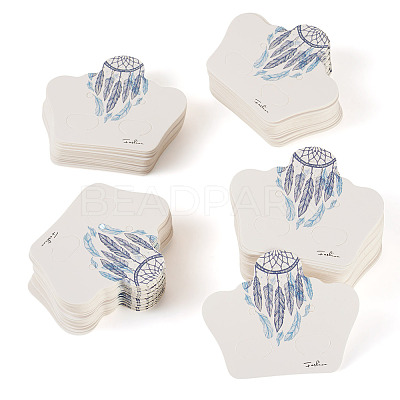 100Pcs Feather Printed Paper Jewelry Display Cards CDIS-TA0001-42-1