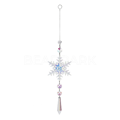 AB Color Glass Snowflake Pendant Decorations AJEW-Q144-02P-03-1