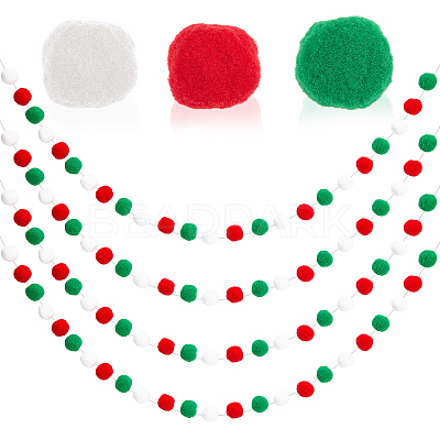 4Pcs Pom Pom Ball with Polyester Cord Hanging Banners AJEW-CP0009-76B-1