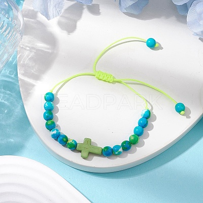 Synthetic Ocean White Jade Braided Beaded Bracelets BJEW-JB11016-03-1