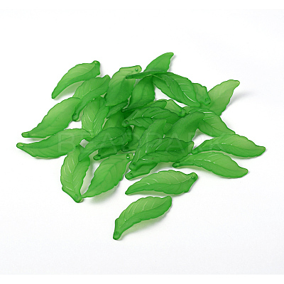 Green Transparent Frosted Acrylic Leaf Pendants for Chunky Necklace Jewelry X-FACR-R003-1-1