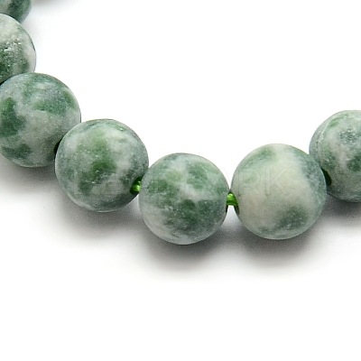 Frosted Natural Green Spot Jasper Round Bead Strands G-M064-6mm-10-1