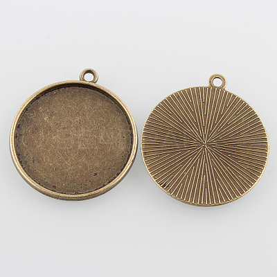 Flat Round Alloy Pendant Cabochon Settings X-PALLOY-N0088-36AB-NF-1