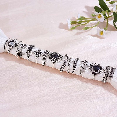 15Pcs 15 Style Crystal Rhinestone Rhombus & Lotus & Crown Finger Rings Set JR940A-1