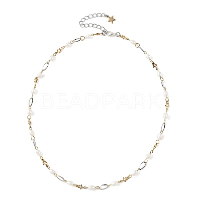 Natural Cultured Freshwater Pearl Rice Beaded Chain Necklaces NJEW-JN06404-1