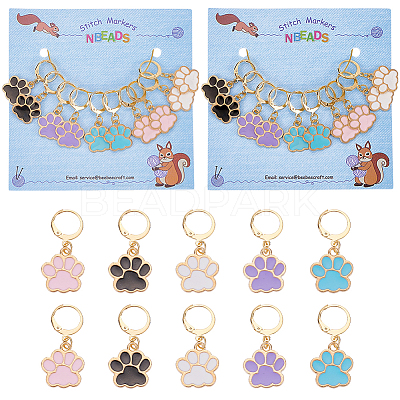 Pet Theme Alloy Enamel Dog Paw Print Charm Locking Stitch Markers HJEW-PH01706-1