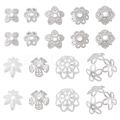 54Pcs 9 Style Brass Bead Caps KK-TA0003-41-1